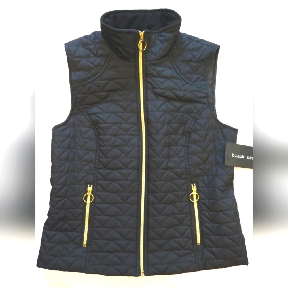 Black Rivet Women Petite Black Vest Jacket Quilted Size PS Zip Pockets Lined NWT